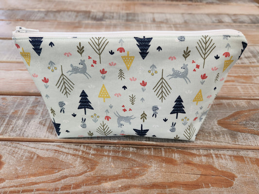 Zipper Pouch - Trees, deer and sparkly lining