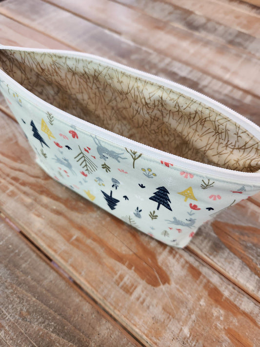 Zipper Pouch - Trees, deer and sparkly lining