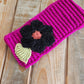 Wide magenta headwrap - Black Flower and Green Leaf