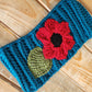 Wide Teal Headwrap - Red Flower and Green Leaf