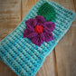 Wide Aqua Headwrap - Purple Flower and Green Leaf