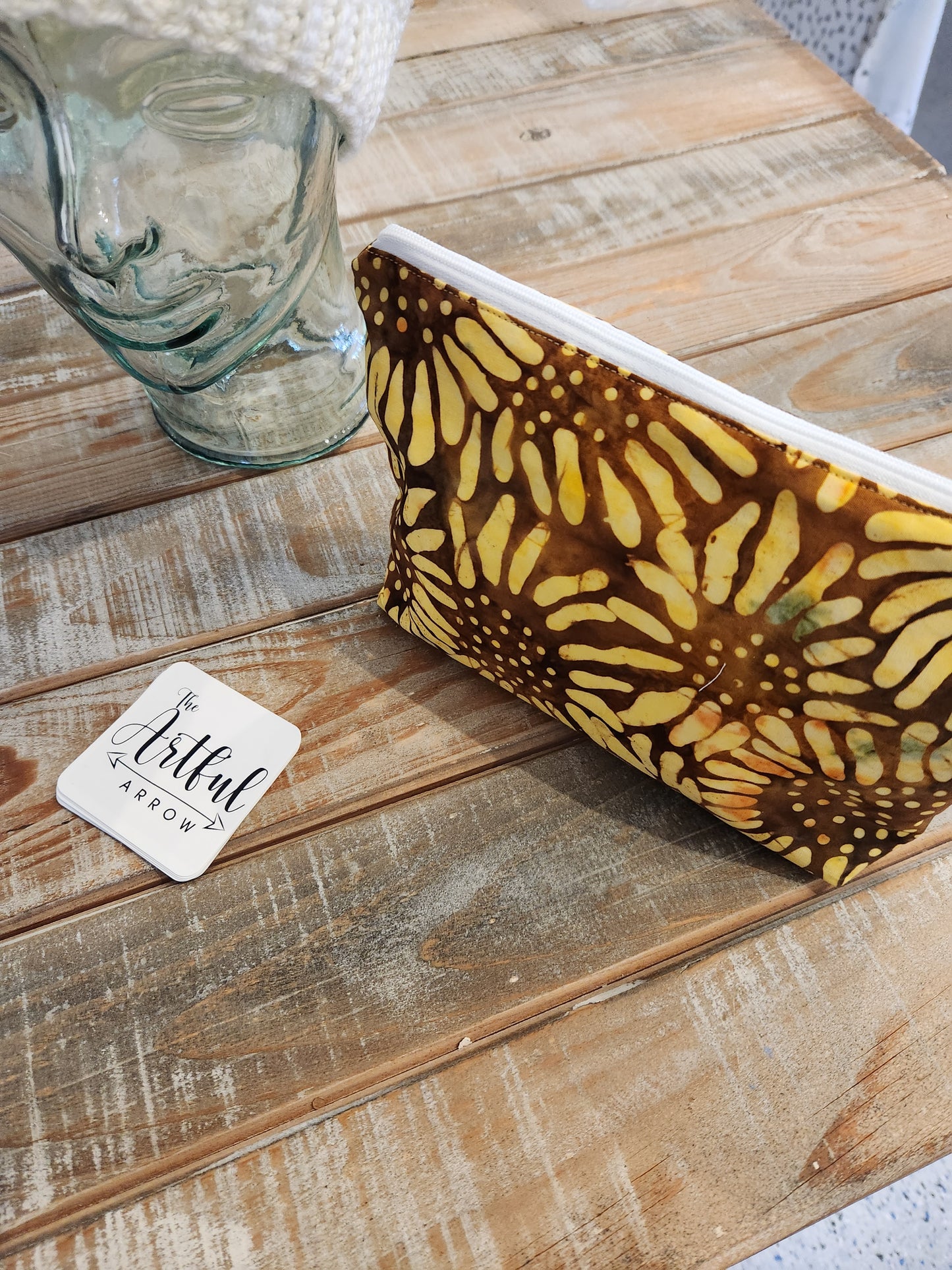 Batik sunflowers zipper pouch