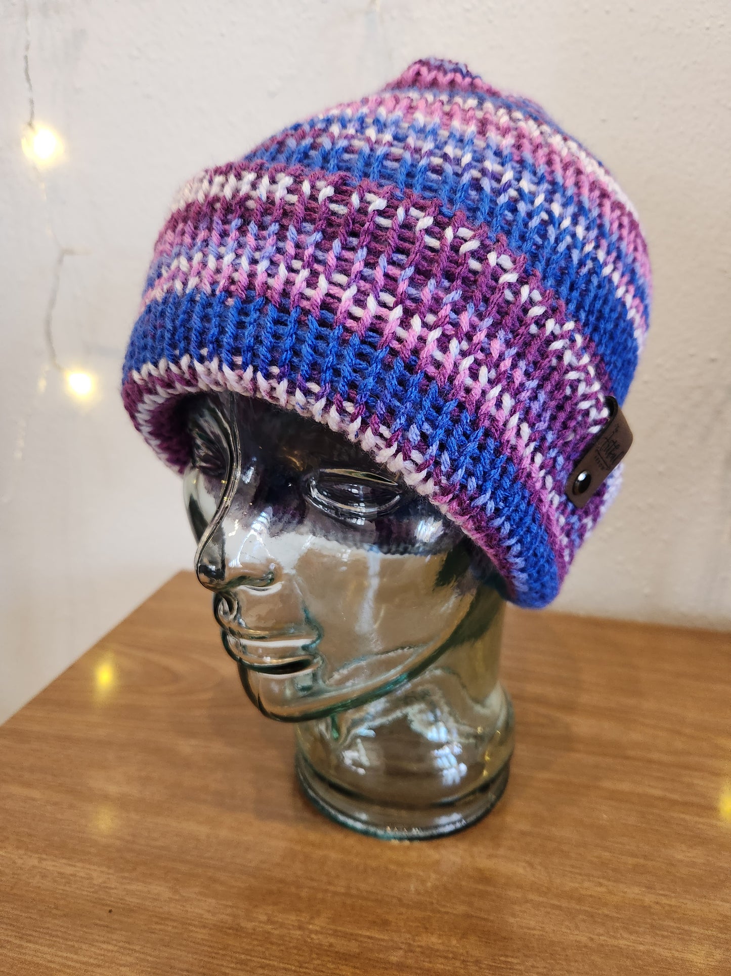 Knit Hat - Blue/Purple Stripes