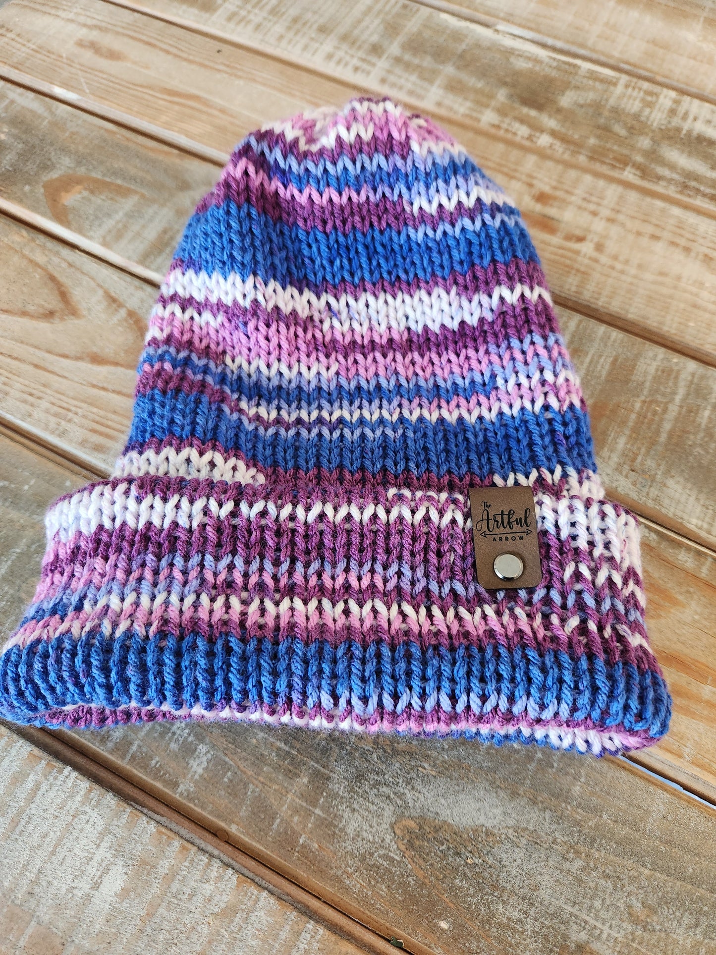 Knit Hat - Blue/Purple Stripes