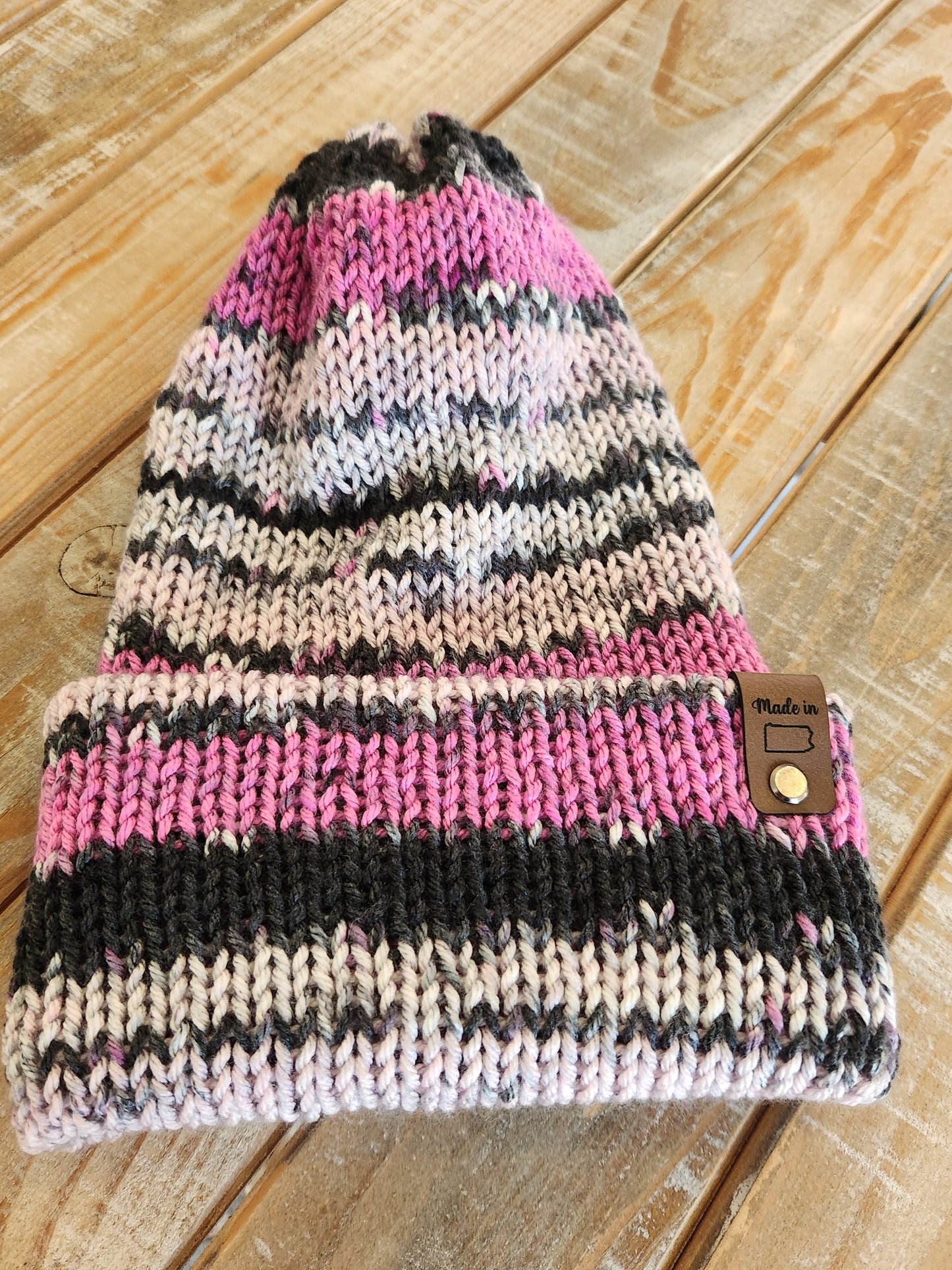 Knit Hat - Pink and black