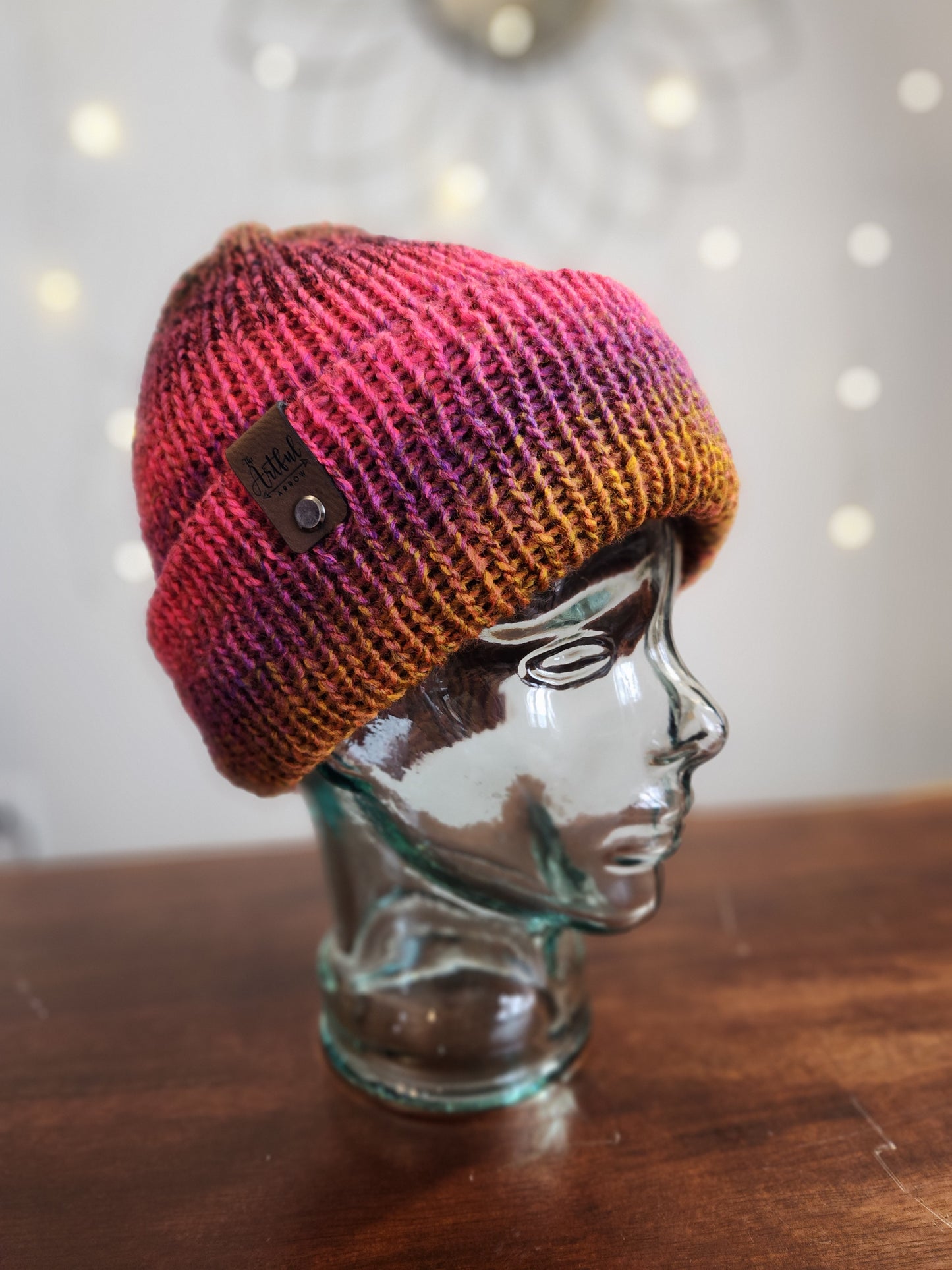 Knit Hat - Hot pink, purple and gold