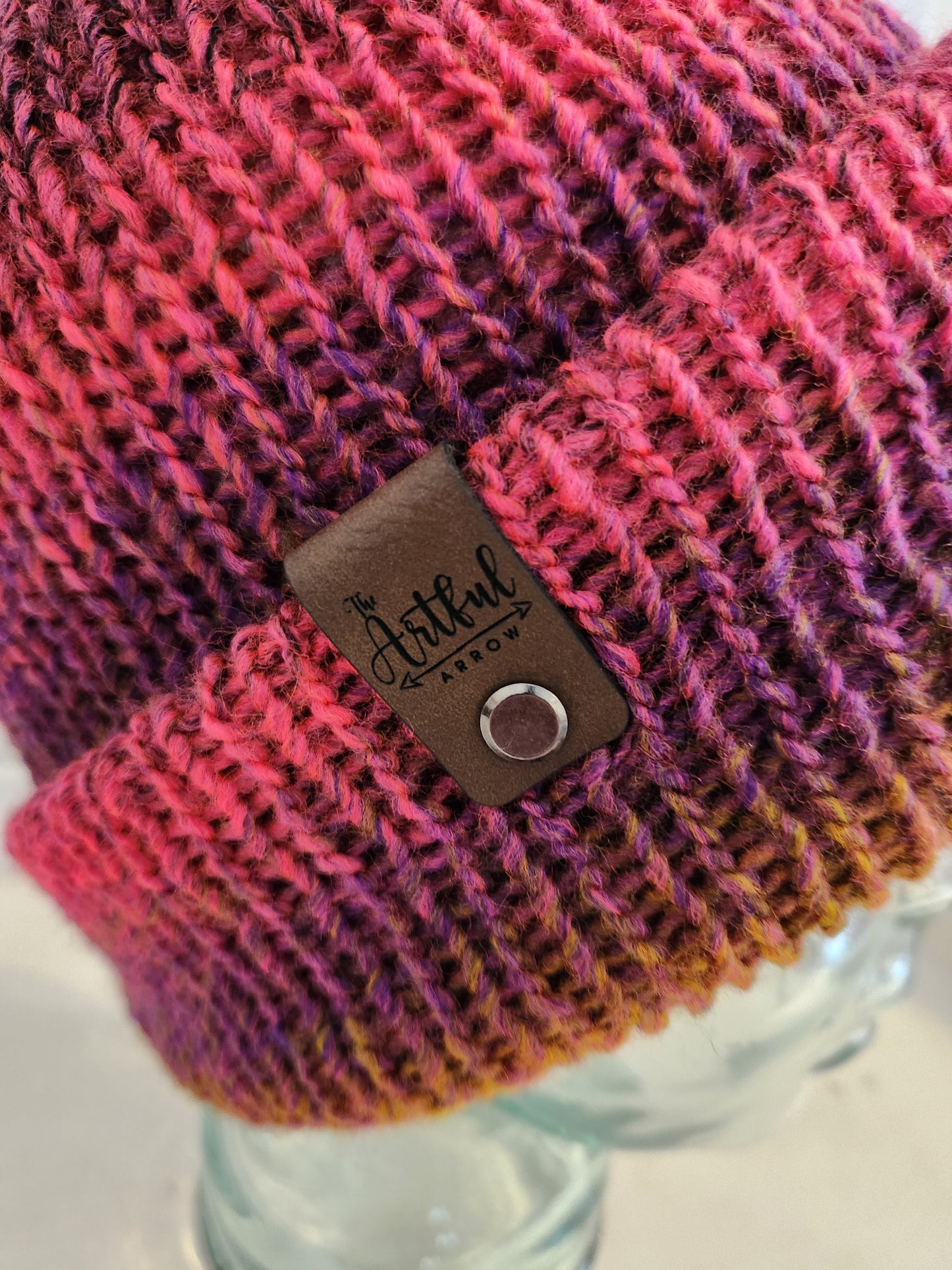 Knit Hat - Hot pink, purple and gold