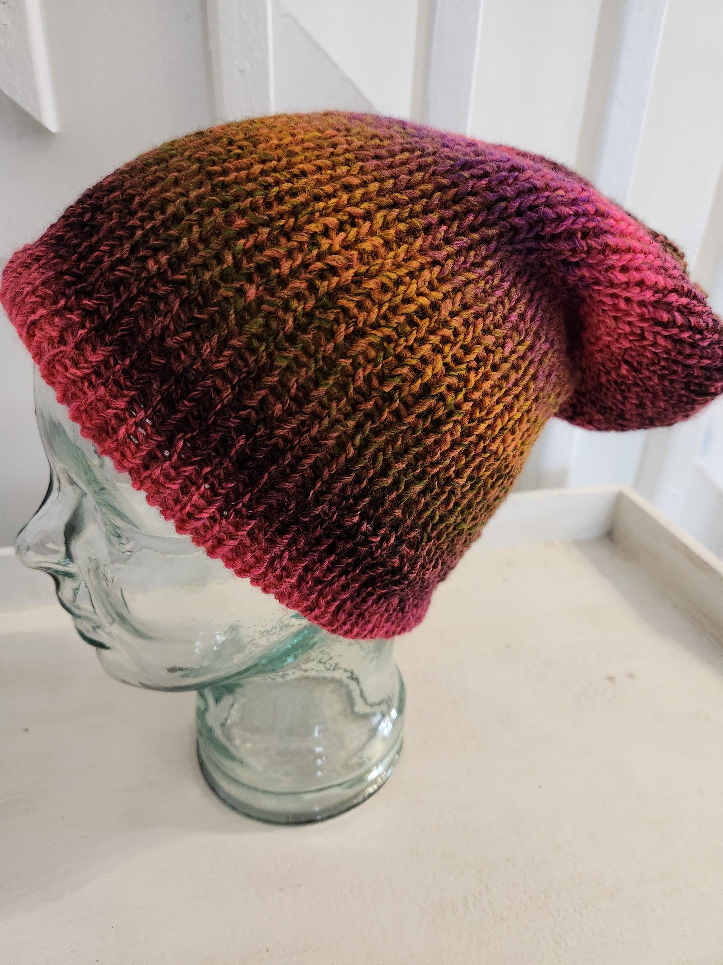 Knit Hat - Hot pink, purple and gold