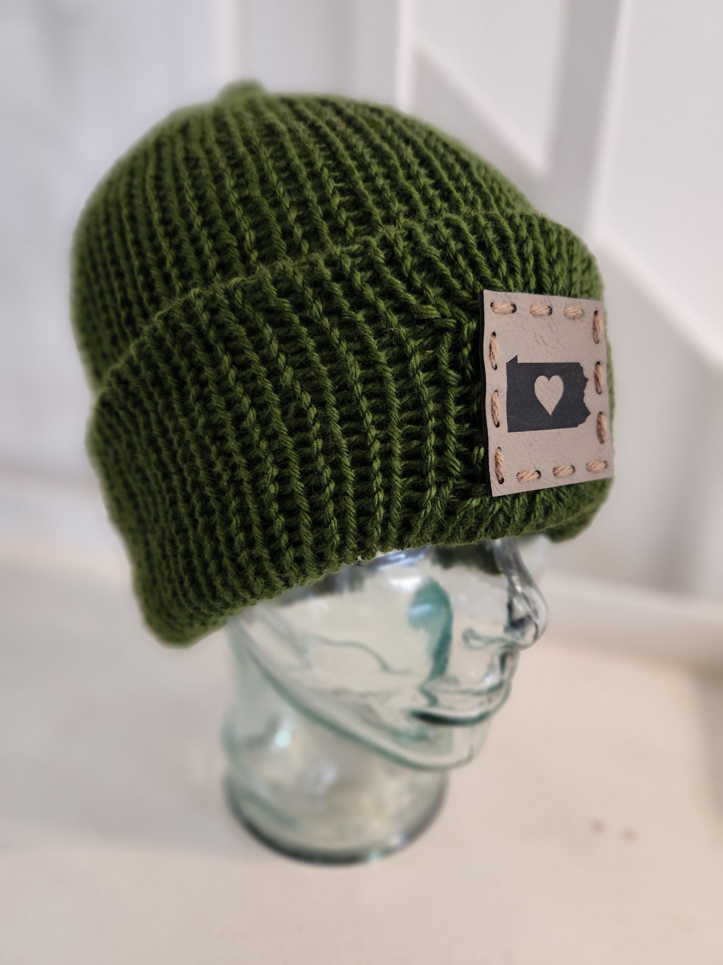 Knit Hat - Green with ❤️ PA patch