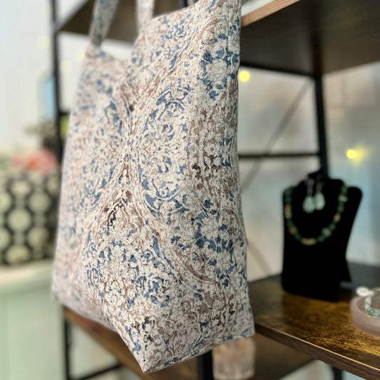 Tote bag Boho pattern blue white natural