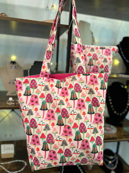 Mushroom Tote bag with matching zipper pouch