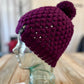 Eggplant purple pom pom beanie