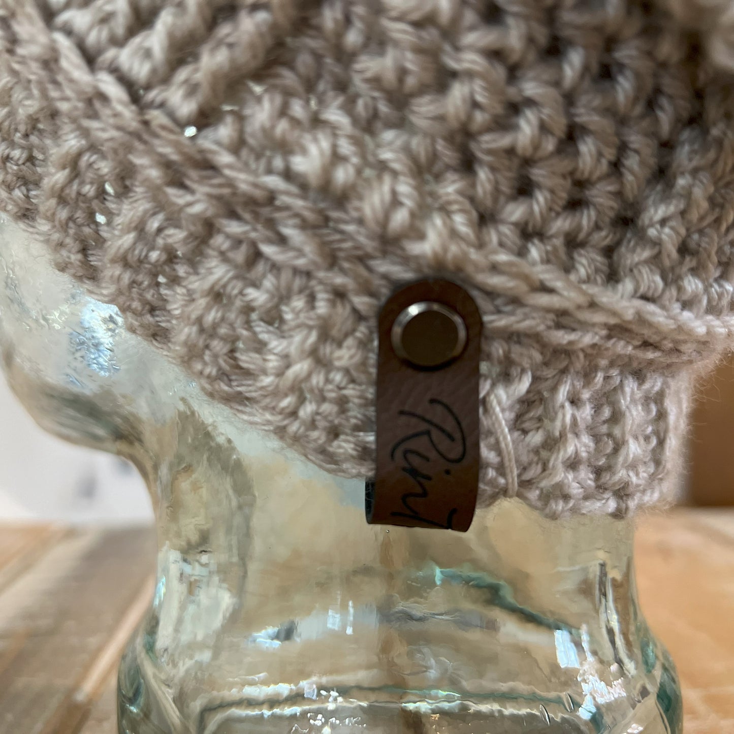 Oatmeal slouchy hat with Pom Pom