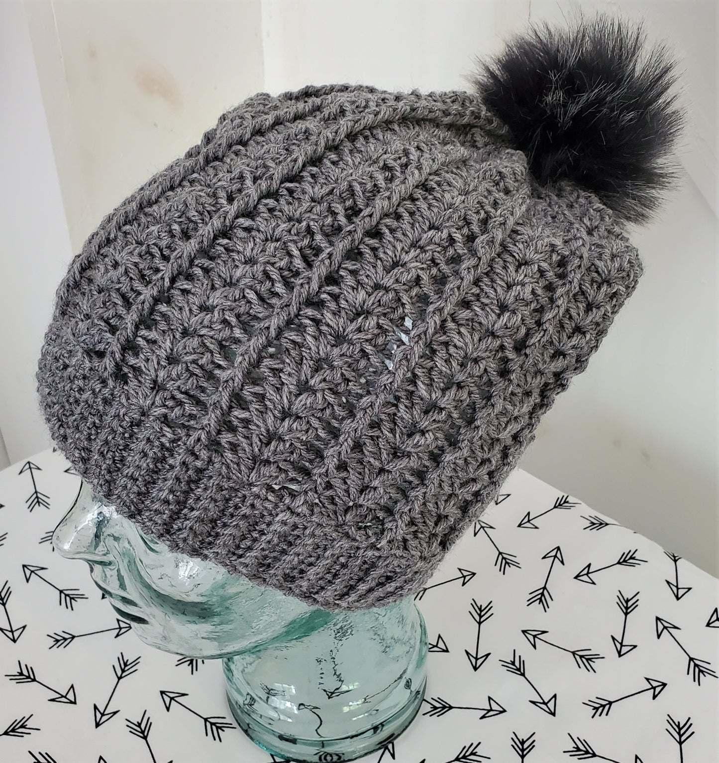 Charcoal slouchy winter hat with Pom Pom