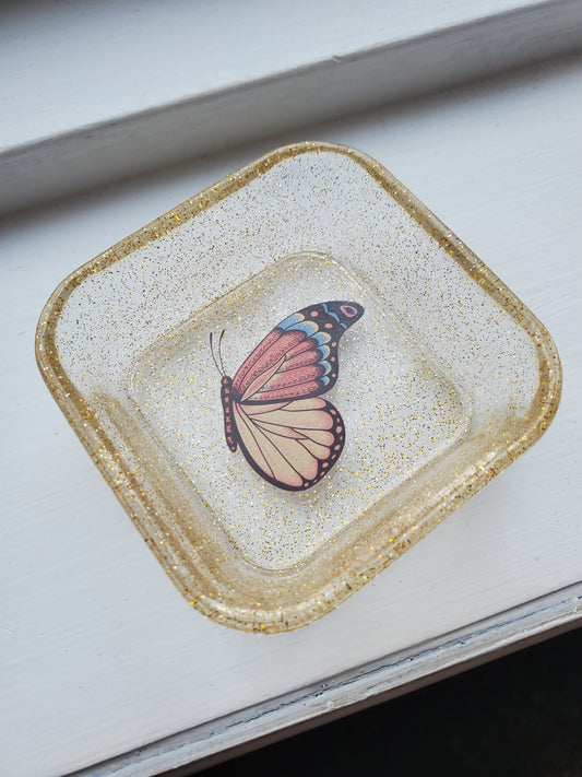 Resin trinket dish yellow butterfly