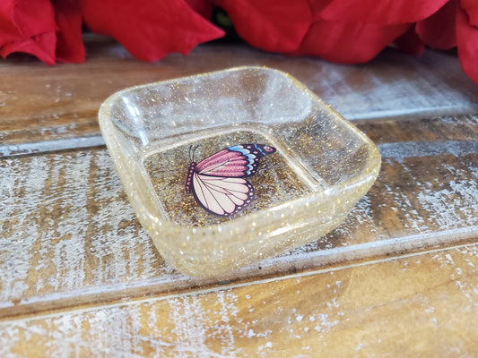 Resin trinket dish yellow butterfly