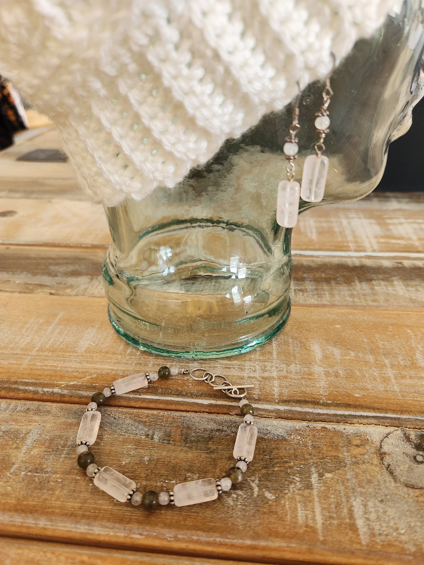 Rose Quartz, Moonstone and Silver earrings