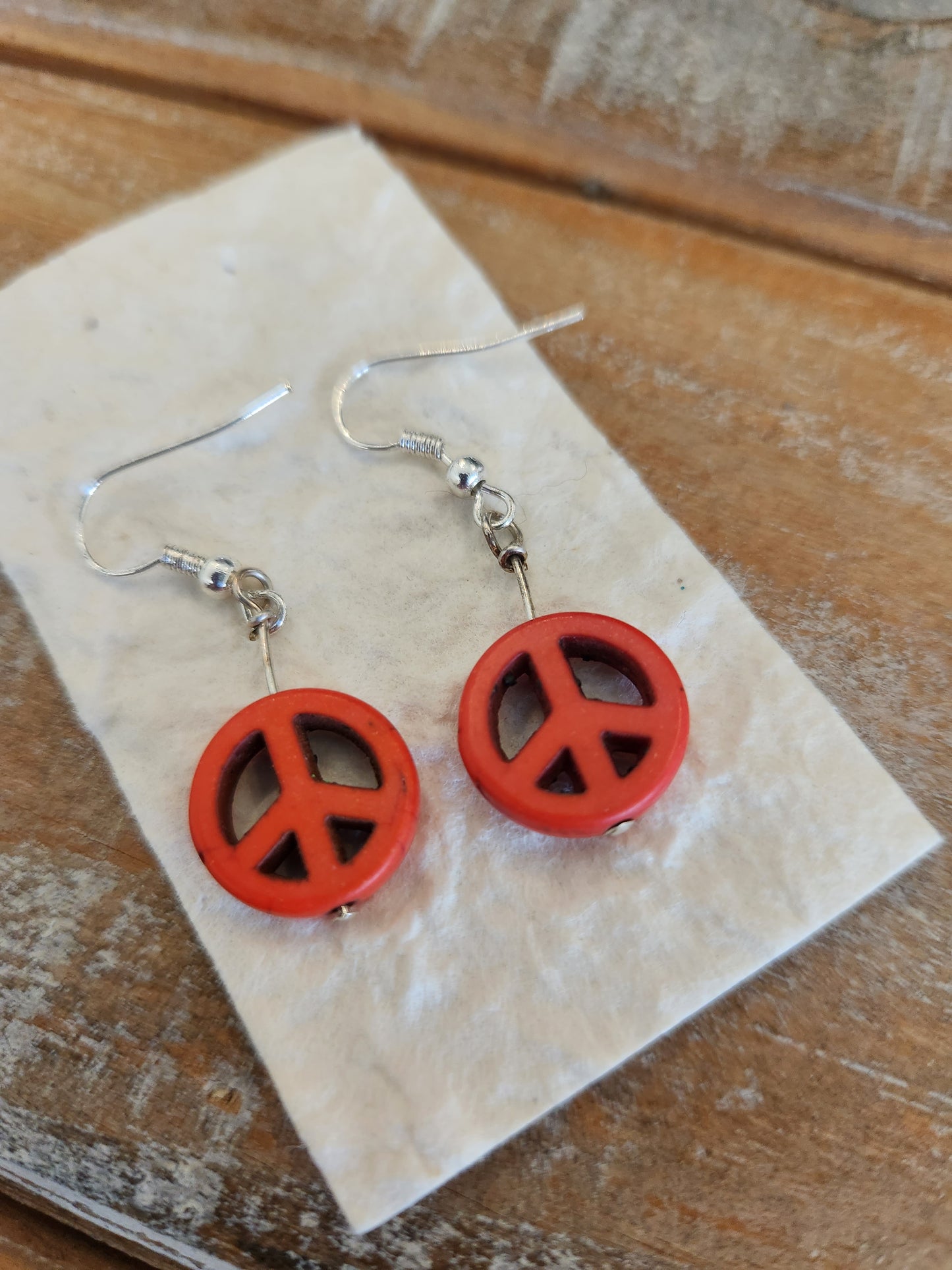 Peace sign Earrings - Silver & Red