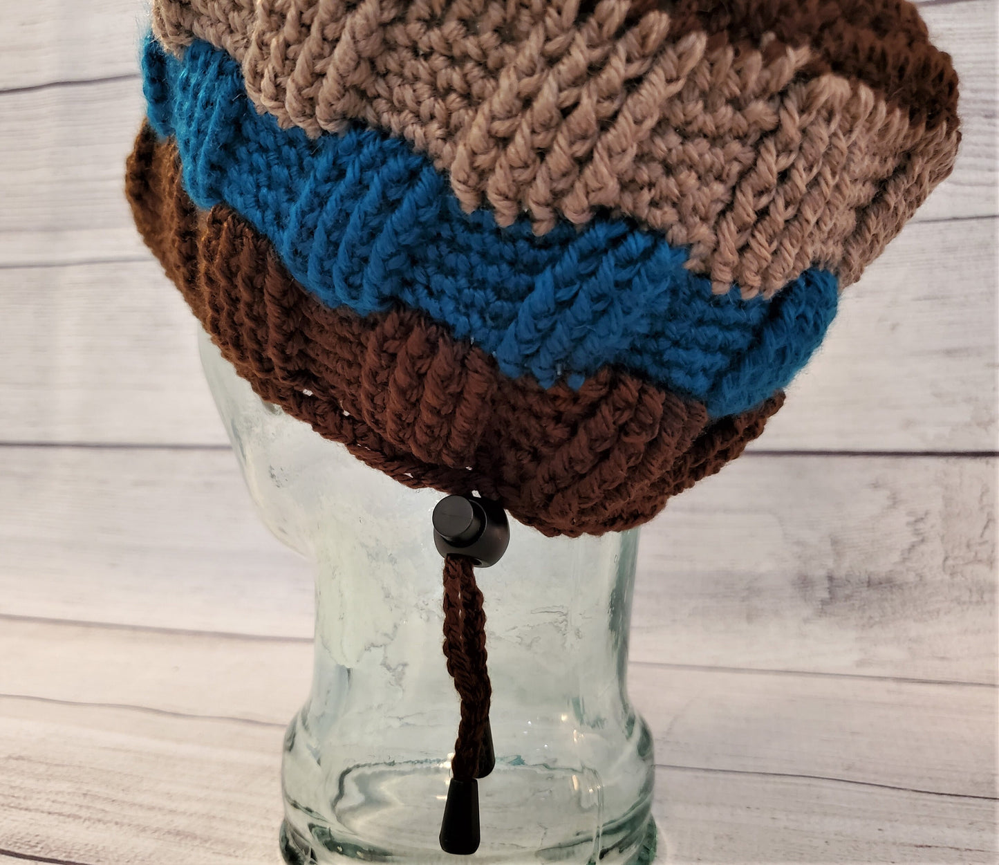 Crochet Cap - Brown Blue and Beige