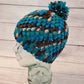 Blue and brown multicolor pom pom beanie