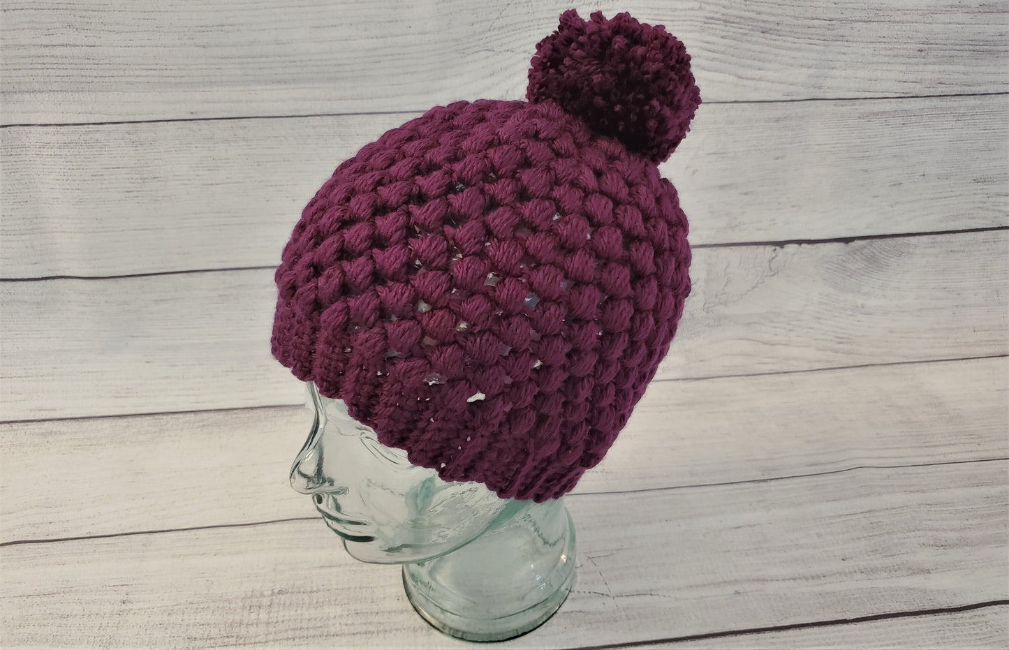 Eggplant purple pom pom beanie