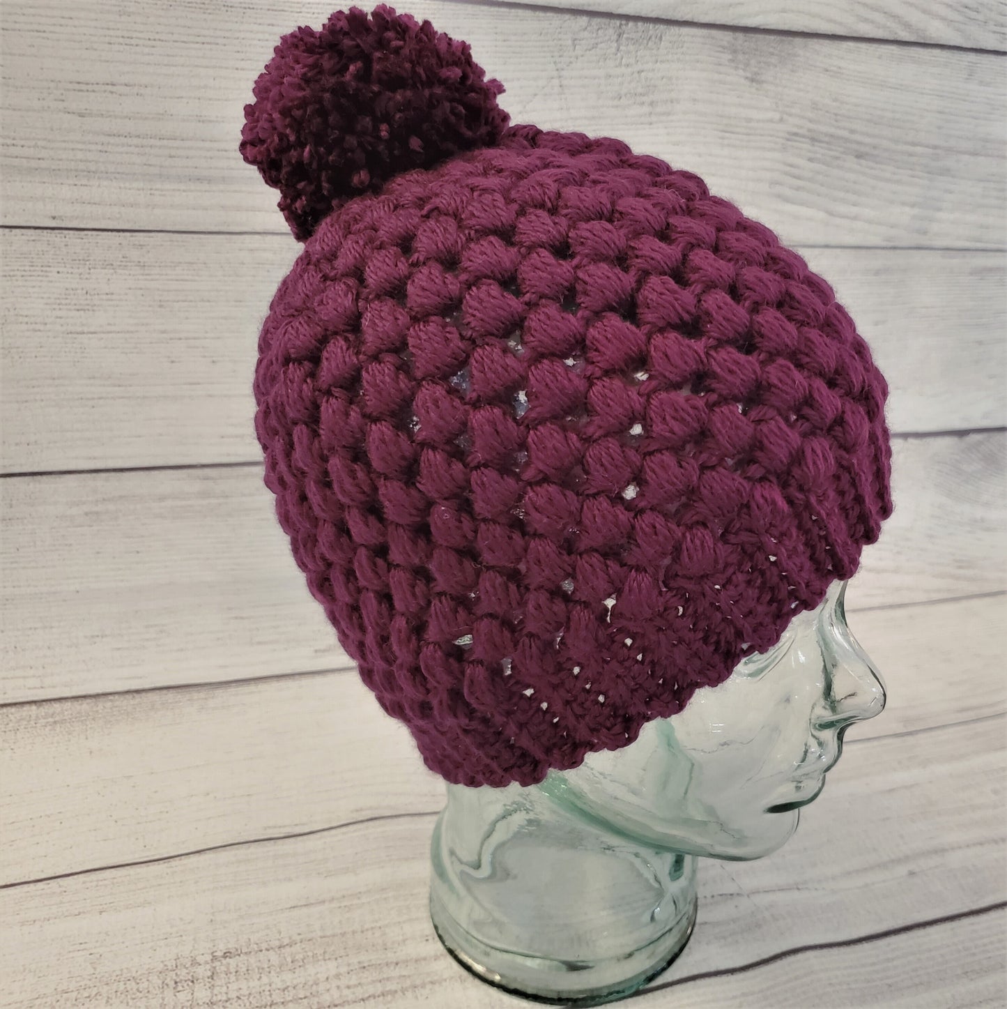 Eggplant purple pom pom beanie