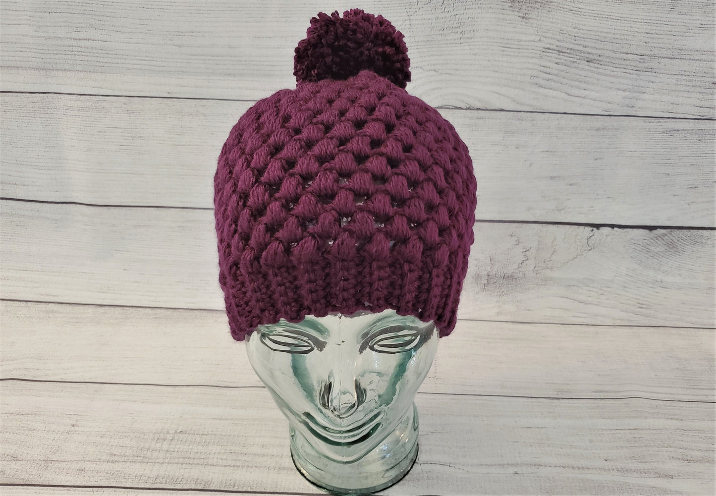 Eggplant purple pom pom beanie