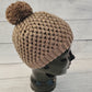 Dark mushroom brown pom pom beanie