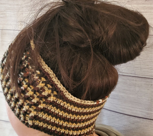 Wide Earthy colors Headband/messy bun wrap