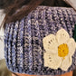 Wide Blue Headwrap - Flower and Green Leaf