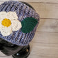 Wide Blue Headwrap - Flower and Green Leaf