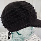 Black popcorn stitch cap with brim and toggle